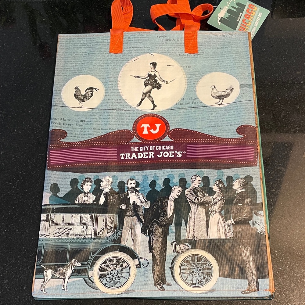 Trader Joe's Chicago Tote Bag with Orange Handles